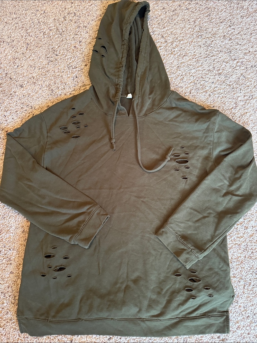 Pink Blush Olive Green Distressed Hoodie